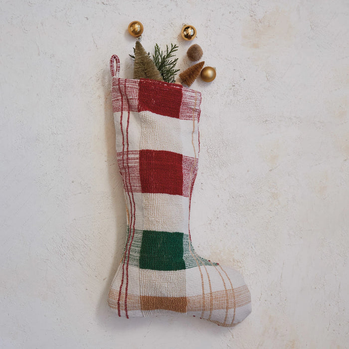 Plaid Woven Cotten Stocking (Optional Personalization Can Be Added for an Additional $10)