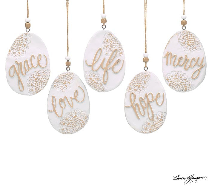 Egg Shape Lace Print Message Ornaments