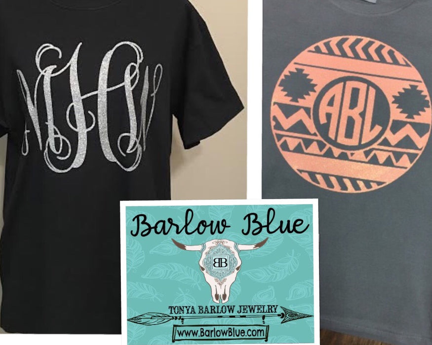 Large Monogram on Front of Short Sleeve Tee Shirt Adult Sizes (Pigment Dyed Comfort Tee)
