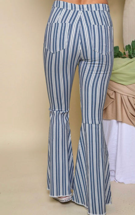 Easy Going Bellbottom Pinstripe Flare Jeans - Small Only