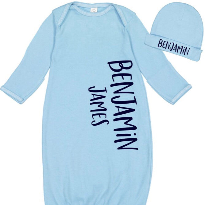 Personalized Baby Gown Layette.  Optional Matching Hat.