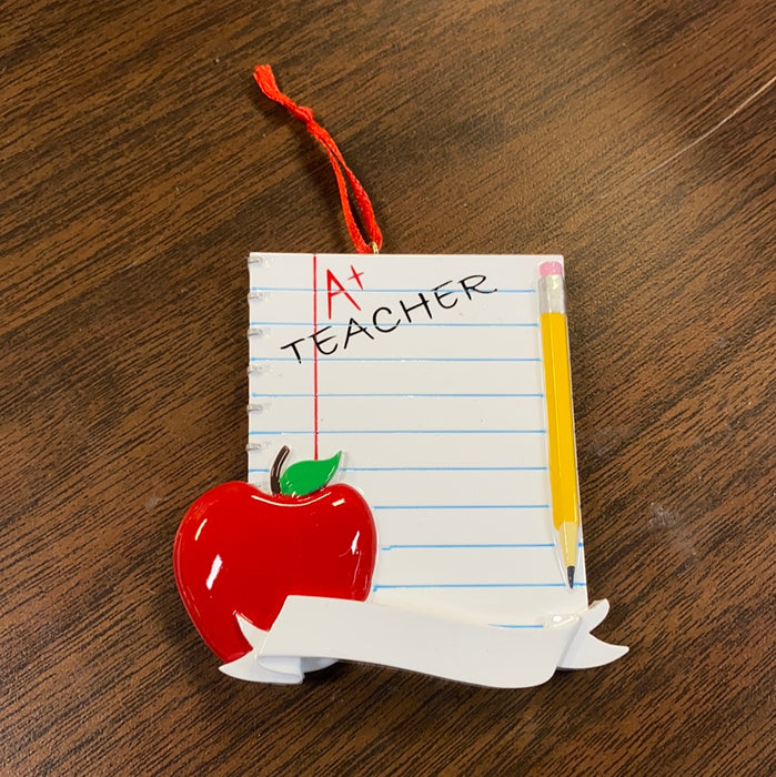Teacher’s Notebook. Personalized Ornament.