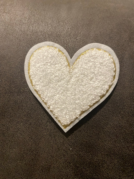 Heart with Gold and White Outline Iron On Patches