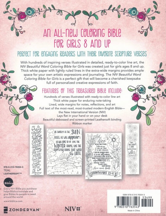 NIV, Beautiful Word Coloring Bible for Girls Pencil/Sticker Gift