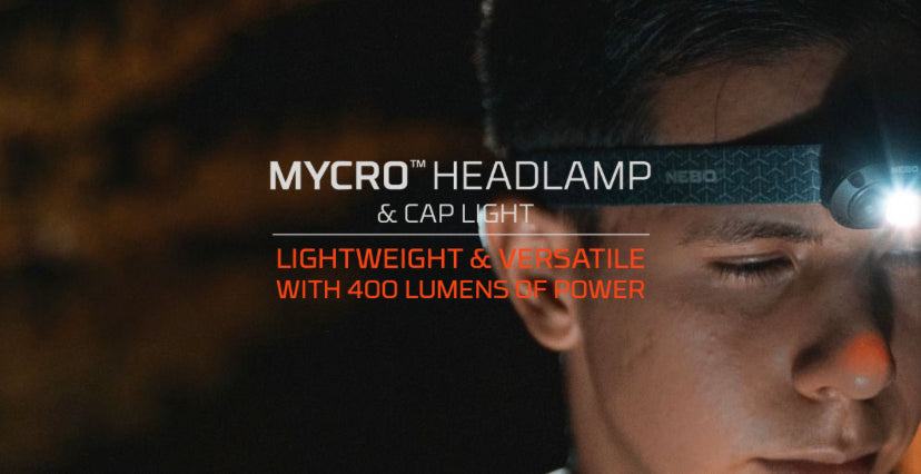 NEBO MYCRO USB Rechargeable Headlamp/Cap Light | Adjustable Cap Light with 400 Lumen Turbo Mode, Black