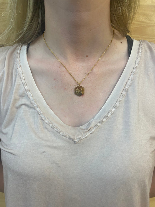 Dainty Hexagon Monogram Necklace ~ Gold, Silver or Rose Gold. Simplistic Jewelry. Perfect for Layering & all ages