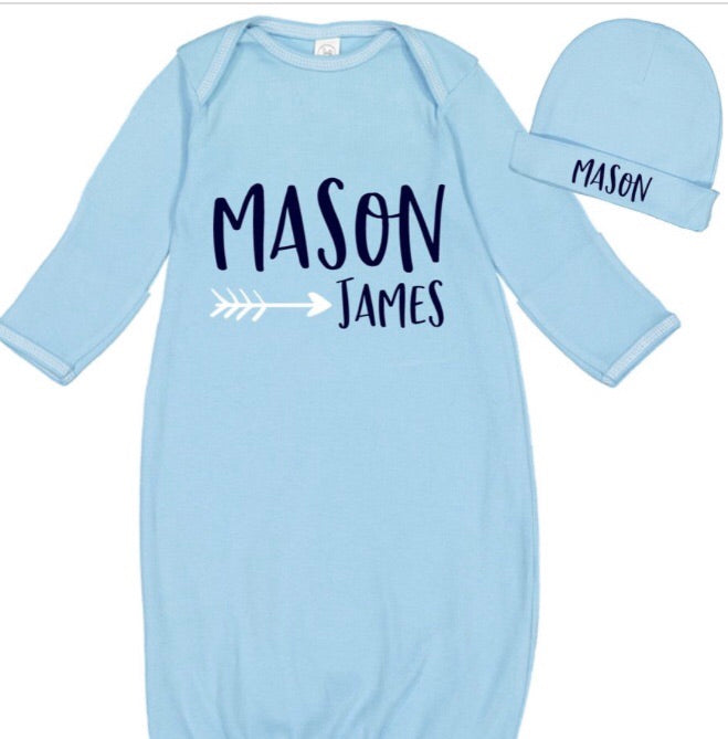Personalized Baby Gown Layette.  Optional Matching Hat.