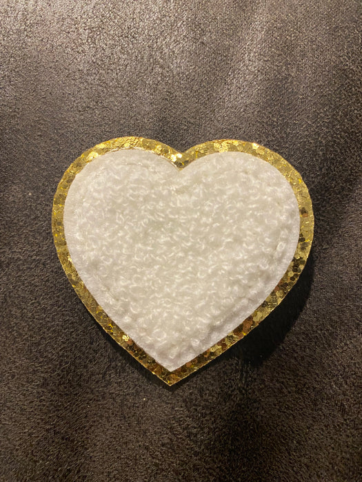 Heart with Gold Outline Iron On Patches