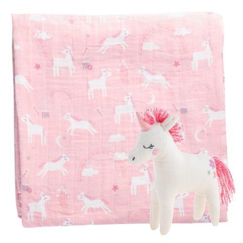 Muslin Blanket & Stuffed Animal Gift Set - 2 Styles!