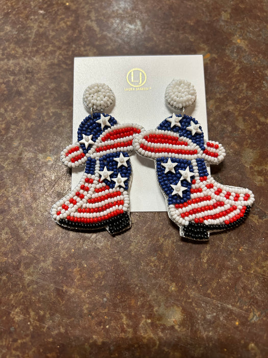 Beaded American Boot Earrings