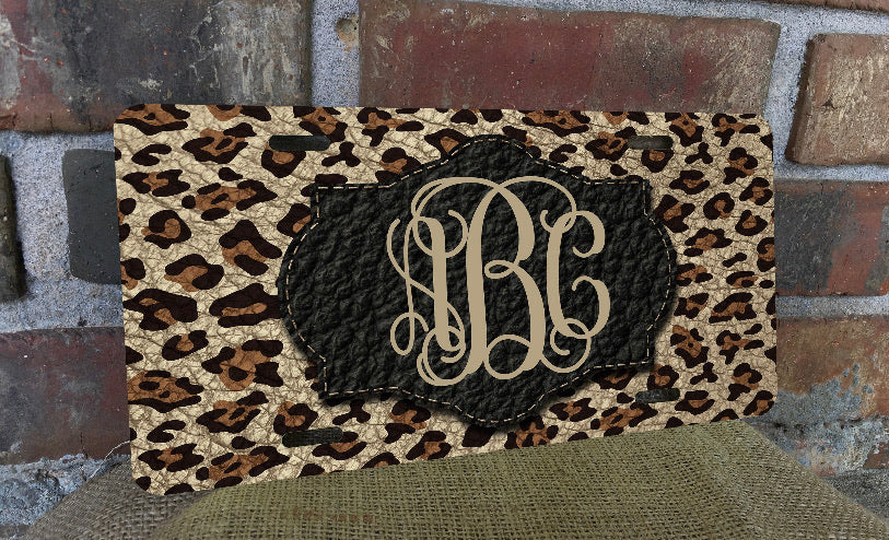 Leopard Print Monogram Car Tag