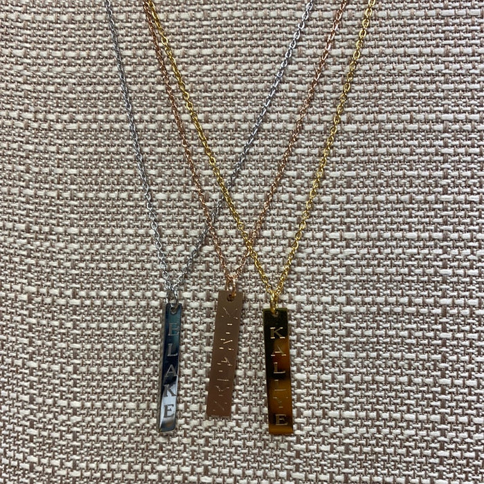 Vertical Bar Necklace.  Custom Name or Text Included.
