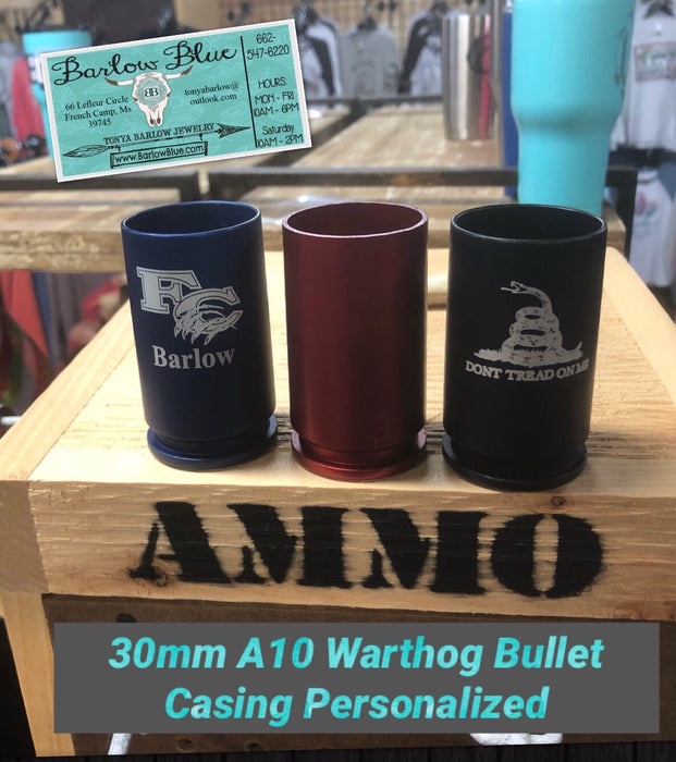 30mm A10 Warthog Bullet Casing.  Shot Glass or Decorative.  Personalized however you want it.