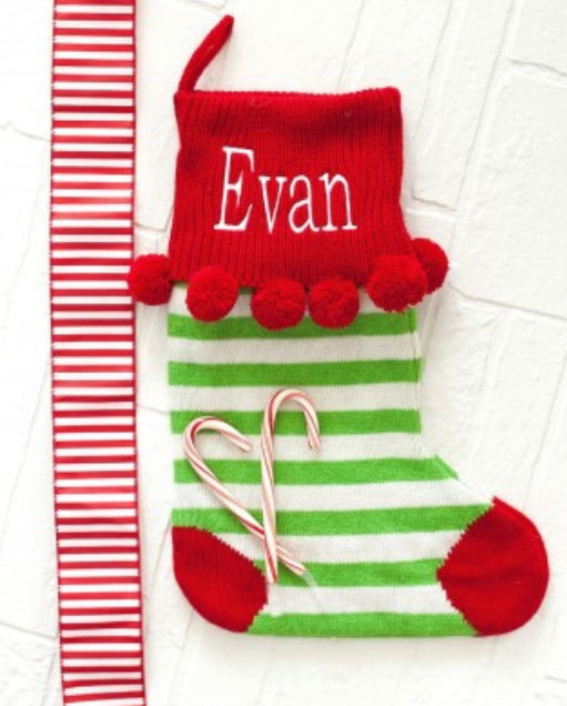 Pom-Pom Knit Stockings - 4 Colors! (Add an optional monogram for $10)