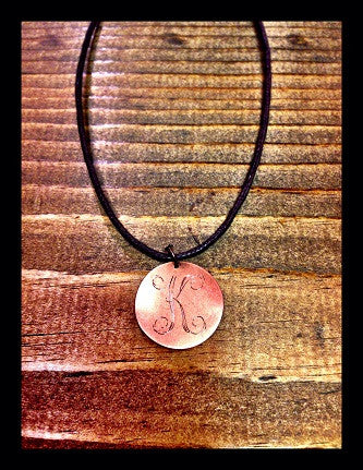 Cord Necklace with Metal Charm with Monogram